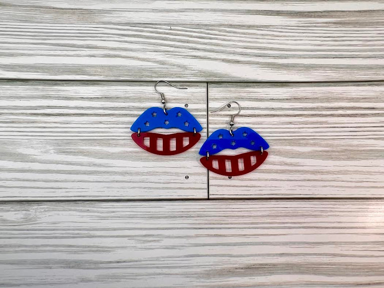 Red & Blue lip dangle earrings