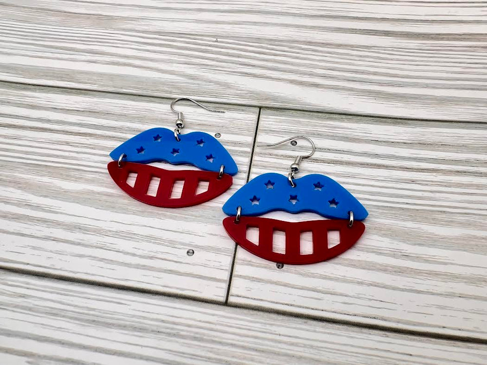 Red & Blue lip dangle earrings