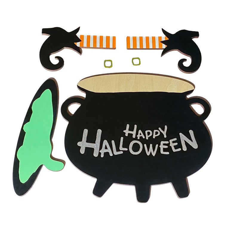 Halloween Cauldron & Witch Feet Door Sign