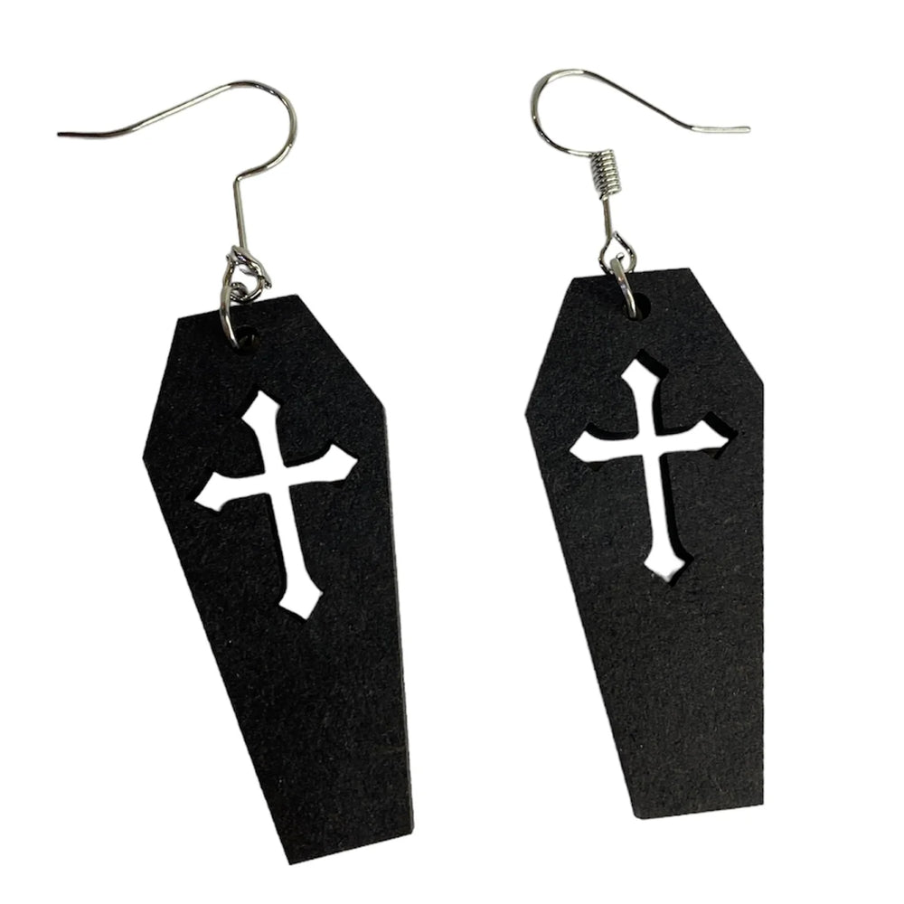 Coffin Cross Halloween Dangle Earrings