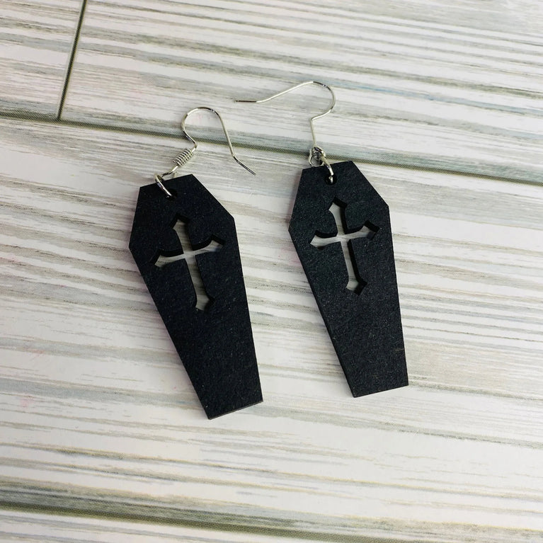 Coffin Cross Halloween Dangle Earrings