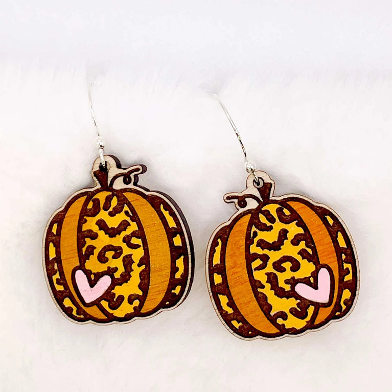 Leopard Print Pumpkin Dangle Earrings