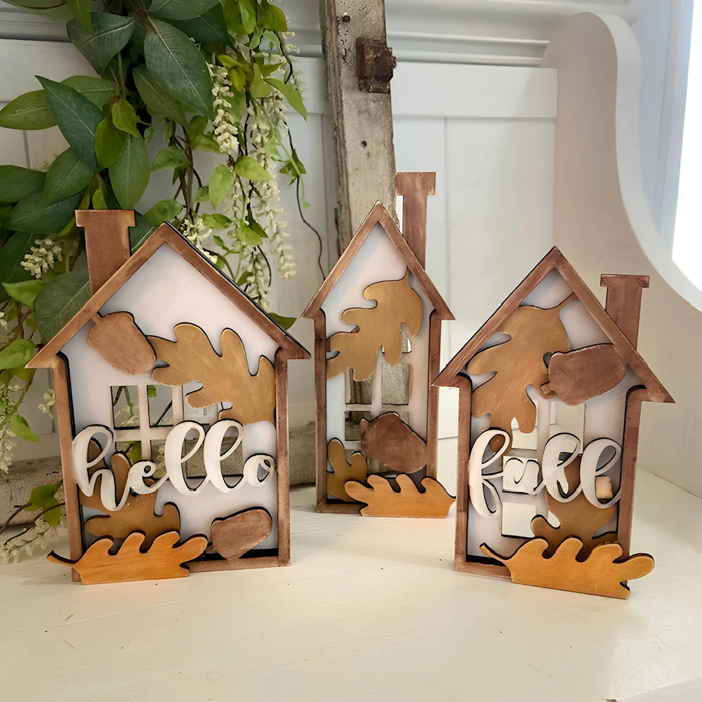 Hello Fall House Shelf Sitter (Set of 3)