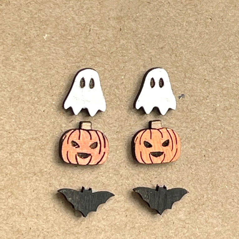 Bat, Ghost, Pumpkin earrings (Set of 3)