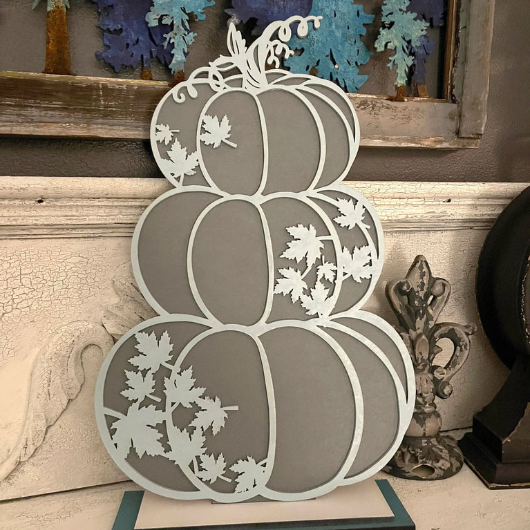 Buffalo Plaid Stacked Pumpkins Shelf Sitter