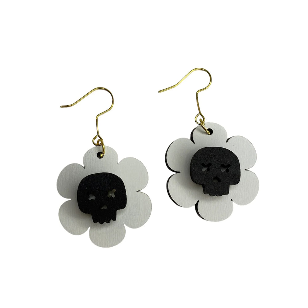 Skull Flower Dangle Earrings