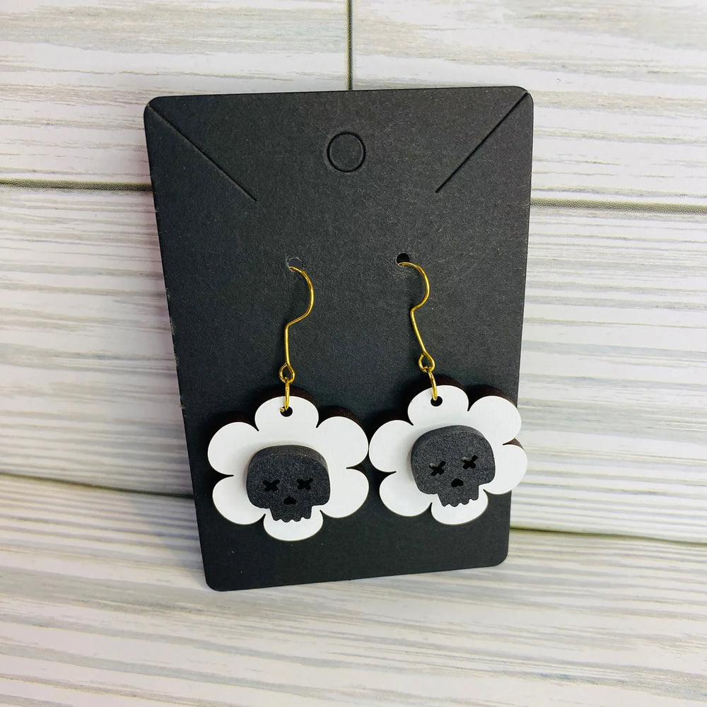 Skull Flower Dangle Earrings