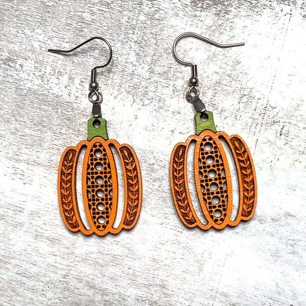 Rattan Cane Pumpkin Earrings