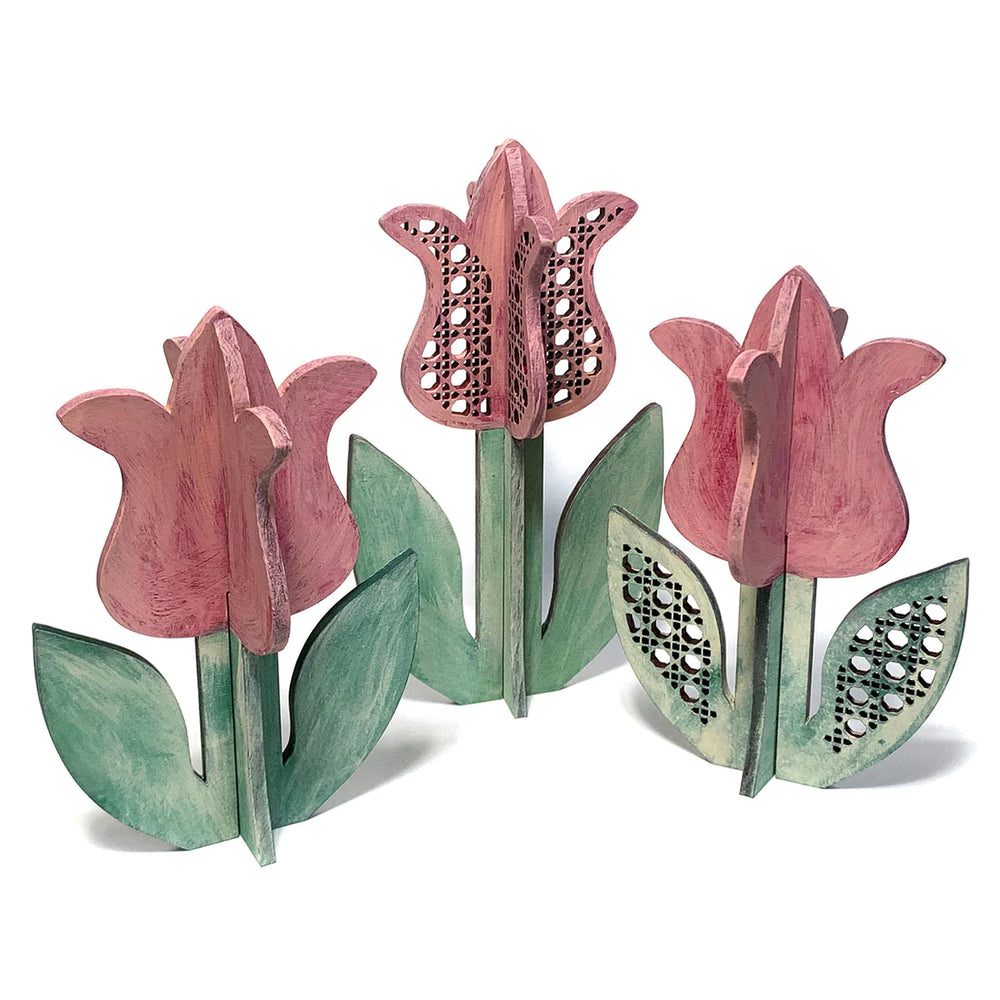 3D Standing Rustic Rattan Tulips (Set of 3)