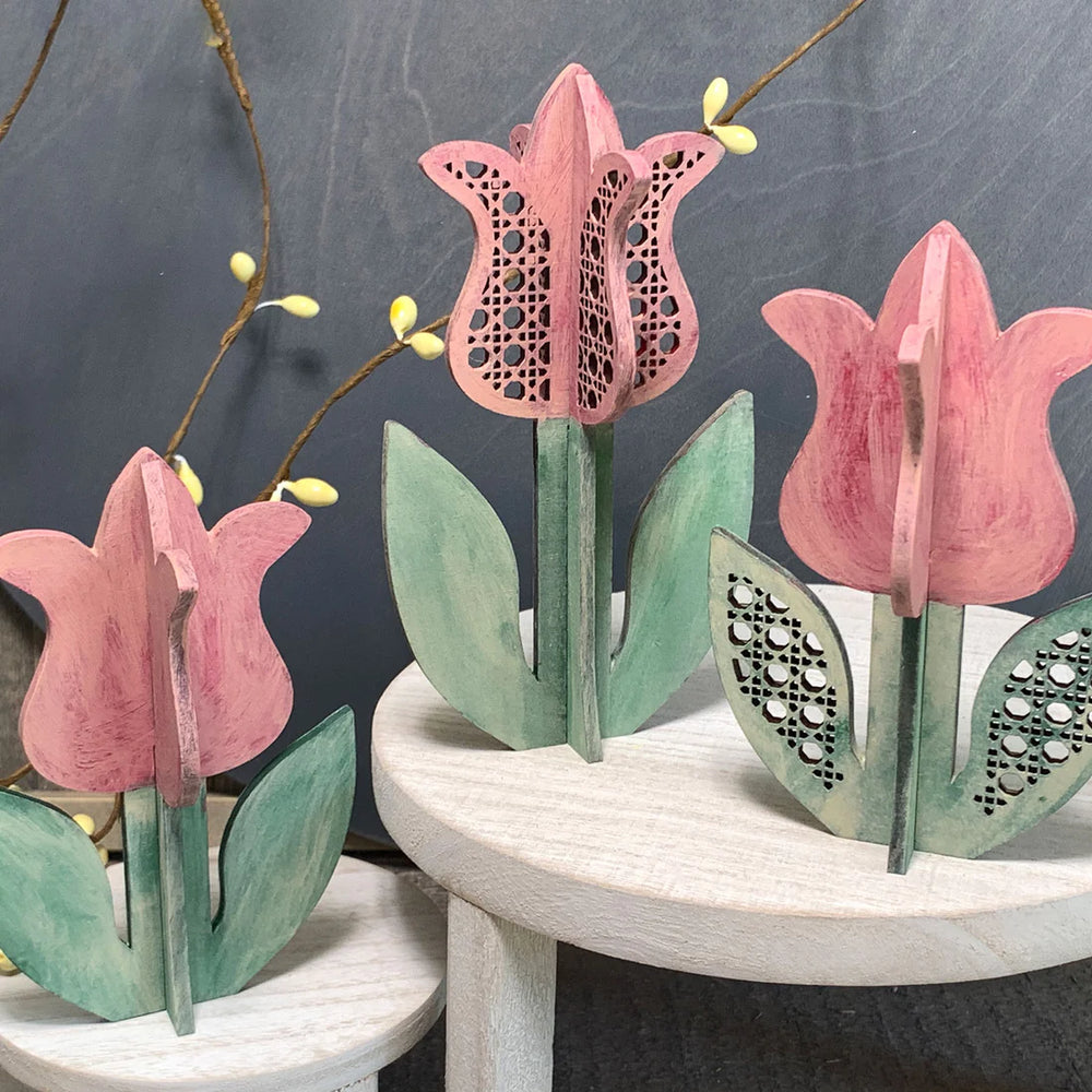 3D Standing Rustic Rattan Tulips (Set of 3)