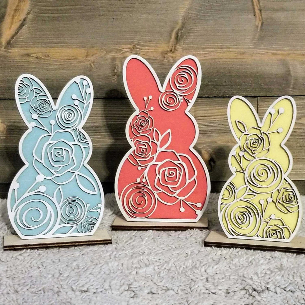 Floral Easter Bunnies Shelf Sitter (Set of 3)