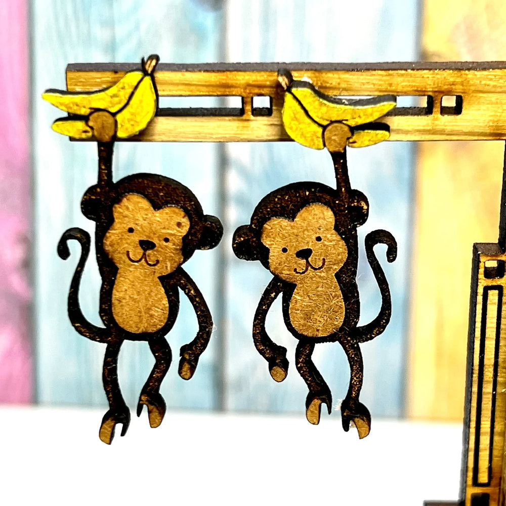 Hanging By a Banana Monkey Earrings